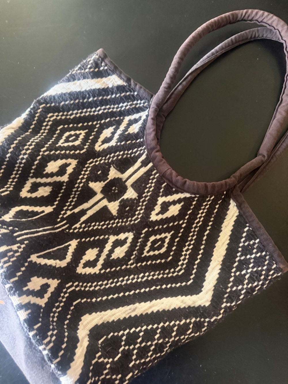 Black & Cream Geometric Woven Tote Bag